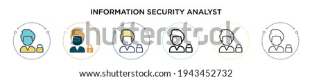 Information security analyst icon in filled, thin line, outline and stroke style. Vector illustration of two colored and black information security analyst vector icons designs can be used for