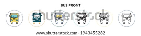 Bus front icon in filled, thin line, outline and stroke style. Vector illustration of two colored and black bus front vector icons designs can be used for mobile, ui, web