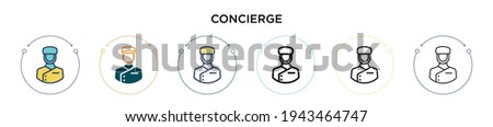 Concierge icon in filled, thin line, outline and stroke style. Vector illustration of two colored and black concierge vector icons designs can be used for mobile, ui, web