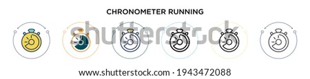 Chronometer running icon in filled, thin line, outline and stroke style. Vector illustration of two colored and black chronometer running vector icons designs can be used for mobile, ui, web