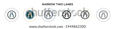 Narrow two lanes sign icon in filled, thin line, outline and stroke style. Vector illustration of two colored and black narrow two lanes sign vector icons designs can be used for mobile, ui, web