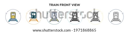 Train front view icon in filled, thin line, outline and stroke style. Vector illustration of two colored and black train front view vector icons designs can be used for mobile, ui, web