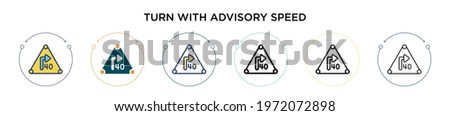 Turn with advisory  speed sign icon in filled, thin line, outline and stroke style. Vector illustration of two colored and black turn with advisory  speed sign vector icons designs can be used for 