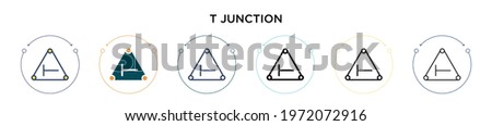 T junction sign icon in filled, thin line, outline and stroke style. Vector illustration of two colored and black t junction sign vector icons designs can be used for mobile, ui, web