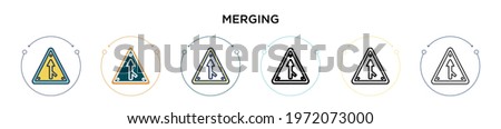 Merging sign icon in filled, thin line, outline and stroke style. Vector illustration of two colored and black merging sign vector icons designs can be used for mobile, ui, web