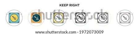 Keep right sign icon in filled, thin line, outline and stroke style. Vector illustration of two colored and black keep right sign vector icons designs can be used for mobile, ui, web