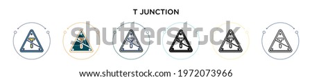 T junction icon in filled, thin line, outline and stroke style. Vector illustration of two colored and black t junction vector icons designs can be used for mobile, ui, web