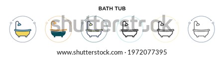 Bath tub icon in filled, thin line, outline and stroke style. Vector illustration of two colored and black bath tub vector icons designs can be used for mobile, ui, web
