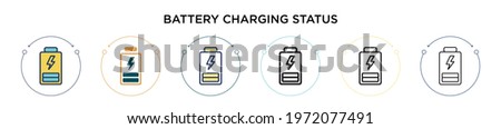 Battery charging status icon in filled, thin line, outline and stroke style. Vector illustration of two colored and black battery charging status vector icons designs can be used for mobile, ui, web