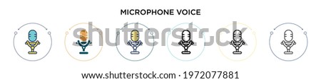Microphone voice icon in filled, thin line, outline and stroke style. Vector illustration of two colored and black microphone voice vector icons designs can be used for mobile, ui, web