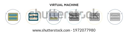 Virtual machine icon in filled, thin line, outline and stroke style. Vector illustration of two colored and black virtual machine vector icons designs can be used for mobile, ui, web