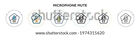 Microphone mute icon in filled, thin line, outline and stroke style. Vector illustration of two colored and black microphone mute vector icons designs can be used for mobile, ui, web
