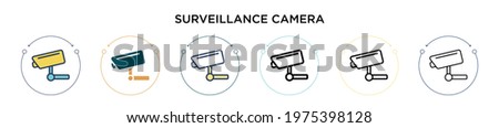 Surveillance camera icon in filled, thin line, outline and stroke style. Vector illustration of two colored and black surveillance camera vector icons designs can be used for mobile, ui, web