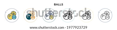Balls icon in filled, thin line, outline and stroke style. Vector illustration of two colored and black balls vector icons designs can be used for mobile, ui, web