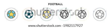Football icon in filled, thin line, outline and stroke style. Vector illustration of two colored and black football vector icons designs can be used for mobile, ui, web
