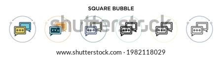 Square bubble icon in filled, thin line, outline and stroke style. Vector illustration of two colored and black square bubble vector icons designs can be used for mobile, ui, web