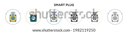 Smart plug icon in filled, thin line, outline and stroke style. Vector illustration of two colored and black smart plug vector icons designs can be used for mobile, ui, web