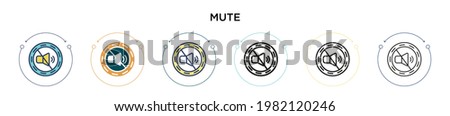 Mute icon in filled, thin line, outline and stroke style. Vector illustration of two colored and black mute vector icons designs can be used for mobile, ui, web