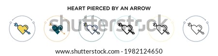 Heart pierced by an arrow icon in filled, thin line, outline and stroke style. Vector illustration of two colored and black heart pierced by an arrow vector icons designs can be used for mobile, ui, 