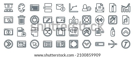 set of 40 flat user interface web icons in line style such as painter palette, direct selection, information button, right button, no protection, increasing bars graphic, line dot chart icons for