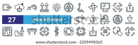 set of 27 outline web user interface icons such as birghtness,  , minus, double checking, brightness, finger prints,  vector thin line icons for web design, mobile