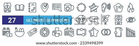 set of 27 outline web ultimate glyphicons icons such as smartphone and download arrow, reading, call contact, empty star, error message, medicine mortar, reload circular arrow, download arrow with