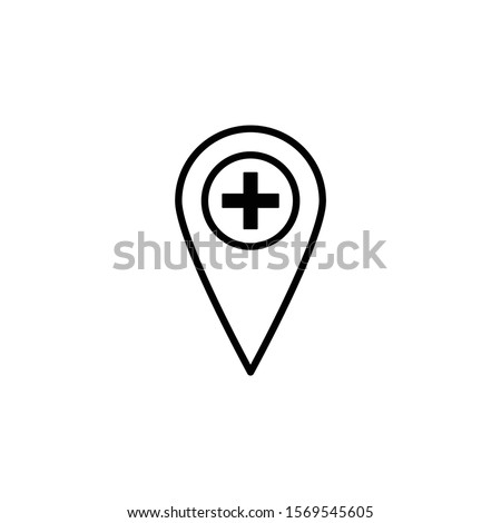 Hospital geotag icon. Outline hospital geotag vector icon for web design isolated on white background
