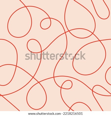 Thread line seamless pattern. Curvy intersections of ropes in organic smooth print. Abstract squiggly modern background with continuous lines.