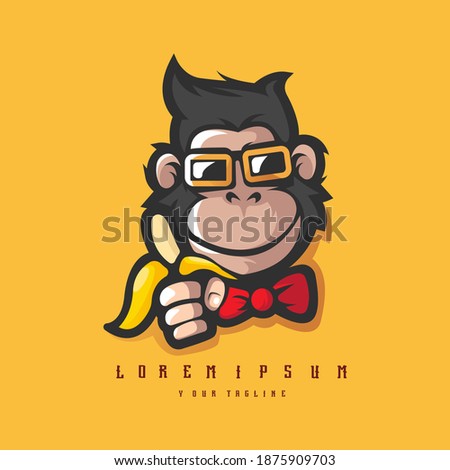 Monkey with glasses and banana, Monkeys logo in sport style, mascot logo illustration design vector	