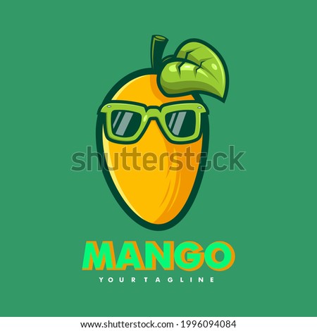 Mango Wearing Glasses Cartoon Mascot Logo Design Illustration Vector	