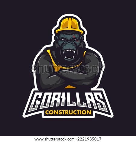 Gorilla construction mascot logo design illustration vector