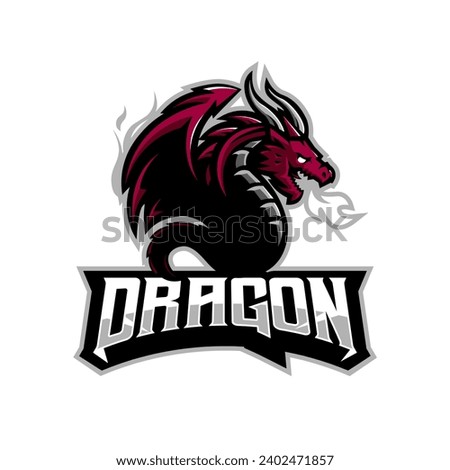 Dragons fly and breathe fire logo for team sport and esport gaming