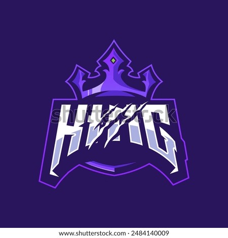 King crown with claw in purple sport gaming logo design vector