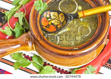 background with russian tradition soup