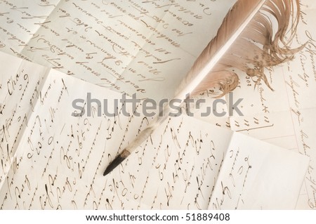 Nineteenth century letters with feather