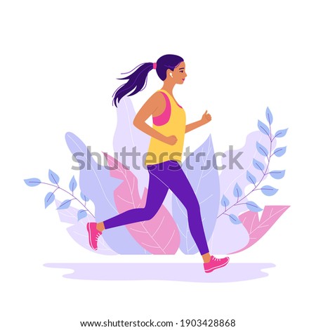 Young woman jogging. Active healthy lifestyle concept, running, city competition, marathons, cardio workout, exercise. Isolated vector illustrations for flyer, leaflet, advertising banner