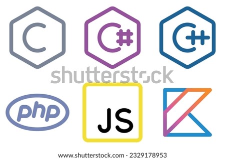 Popular programming languages logos | C, C#, C++, php, js, kotlin