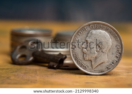 1915 Great Britain United Kingdom UK King GEORGE V Silver Half Crown Coin Stock fotó © 