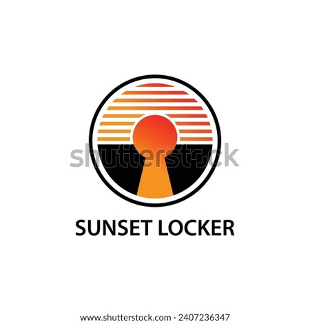 Logo vector illustration of sunset beach with keyhole, Landscape design. Summer Wave Sun Logo Design Icon.