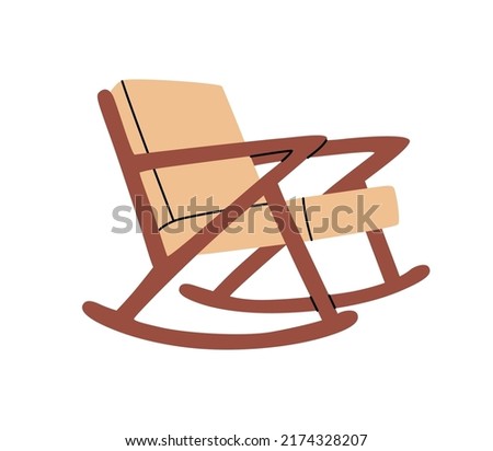 Rocking chair vector hand drawn illustration. Colored furniture for living room. Comfortable home wooden chair. Isolated flat object on white background