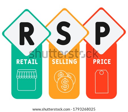 RSP - retail selling price. acronym business concept. vector illustration concept with keywords and icons. lettering illustration with icons for web banner, flyer, landing page, presentation