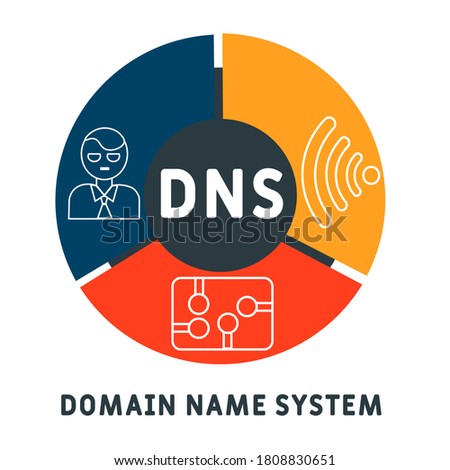 DNS - Domain Name System.  business concept. Vector infographic illustration  for presentations, sites, reports, banners 