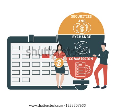 Flat design with people. SEC - Securities and Exchange Commission   acronym.  business concept background. Vector illustration for website banner, marketing materials, business presentation