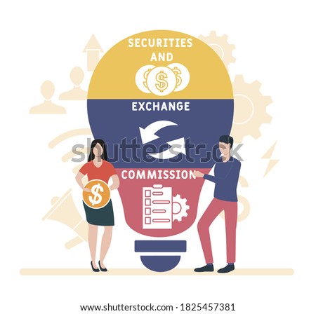 Flat design with people. SEC - Securities and Exchange Commission   acronym.  business concept background. Vector illustration for website banner, marketing materials, business presentation