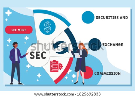 Vector website design template . SEC - Securities and Exchange Commission acronym, business concept. illustration for website banner, marketing materials, business presentation, online advertising.