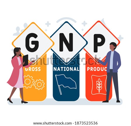 Flat design with people. GNP -  gross national product. business concept background. Vector illustration for website banner, marketing materials, business presentation, online advertising.