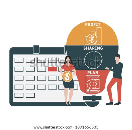 Flat design with people. PSP - Profit Sharing Plan acronym, business concept background.   Vector illustration for website banner, marketing materials, business presentation, online advertising.