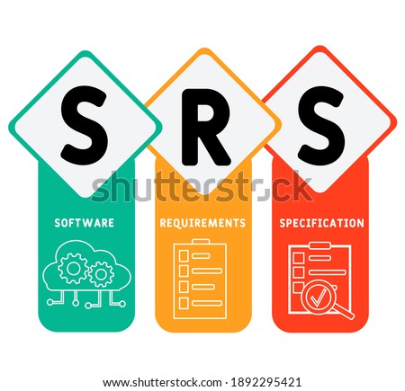 SRS - Software Requirements Specification  acronym. business concept background.  vector illustration concept with keywords and icons. lettering illustration with icons for web banner, flyer, landing