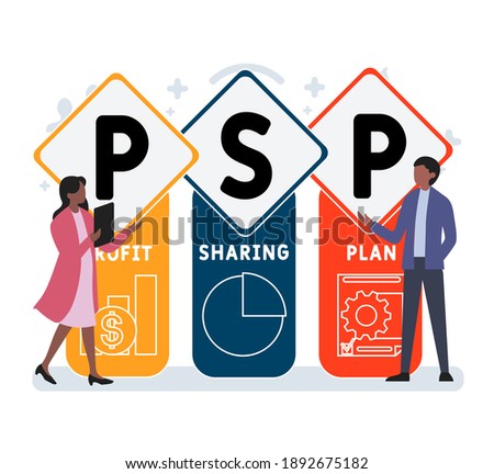 Flat design with people. PSP - Profit Sharing Plan acronym, business concept background.   Vector illustration for website banner, marketing materials, business presentation, online advertising.
