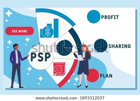 Vector website design template . PSP - Profit Sharing Plan   acronym. business concept background. illustration for website banner, marketing materials, business presentation, online advertising. 